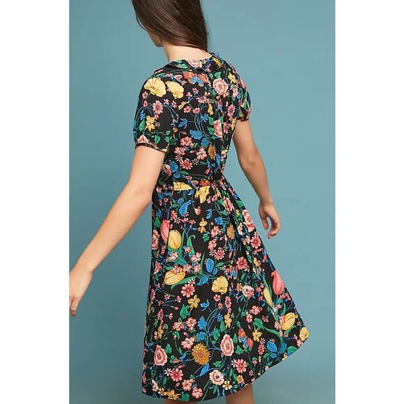 Anthropologie Maeve Bloedel Floral Mini Dress Black Size 0 - Picture 3 of 13